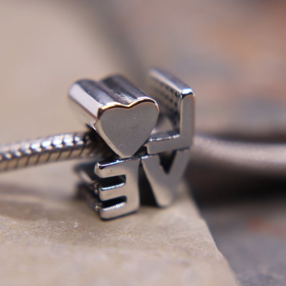 LOVE with Heart Bracelet Charm - S925 Sterling Silver Fits Pandora - Picture 5 of 5